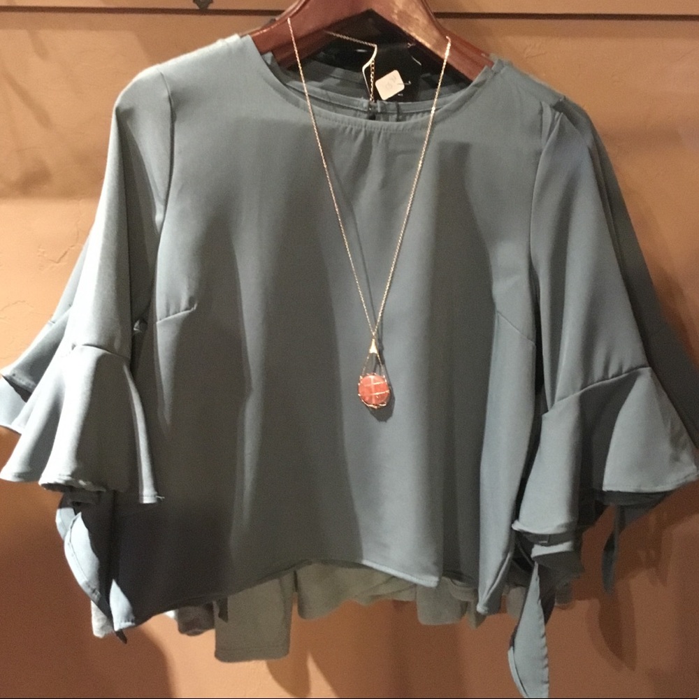 Bell Sleeve Top Sage Green - Picture 5 of 6